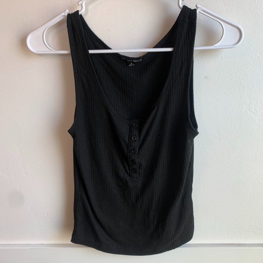 Fashion Nova Black Ribbed Henley Tank Top
